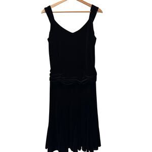 Jonathan Martin Studio Vintage Midi Dress Black Velvet Sleeveless SZ10 Ruche